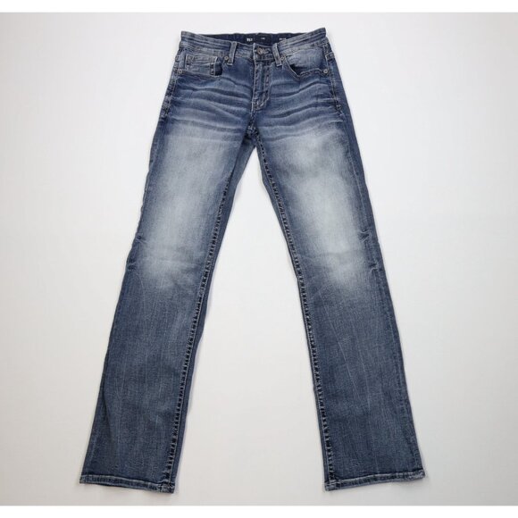 Buckle BKE Mens 28x34 Faded Thick Stitch Stretch Jake Bootcut Denim Jeans Blue